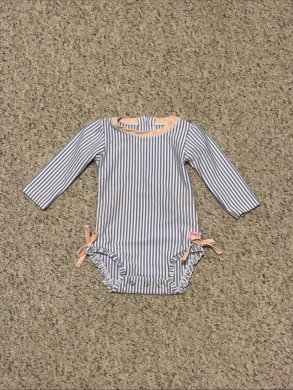 Ruffle Butts Baby Girl Blue and White Striped Swimsuit Bathing Suit